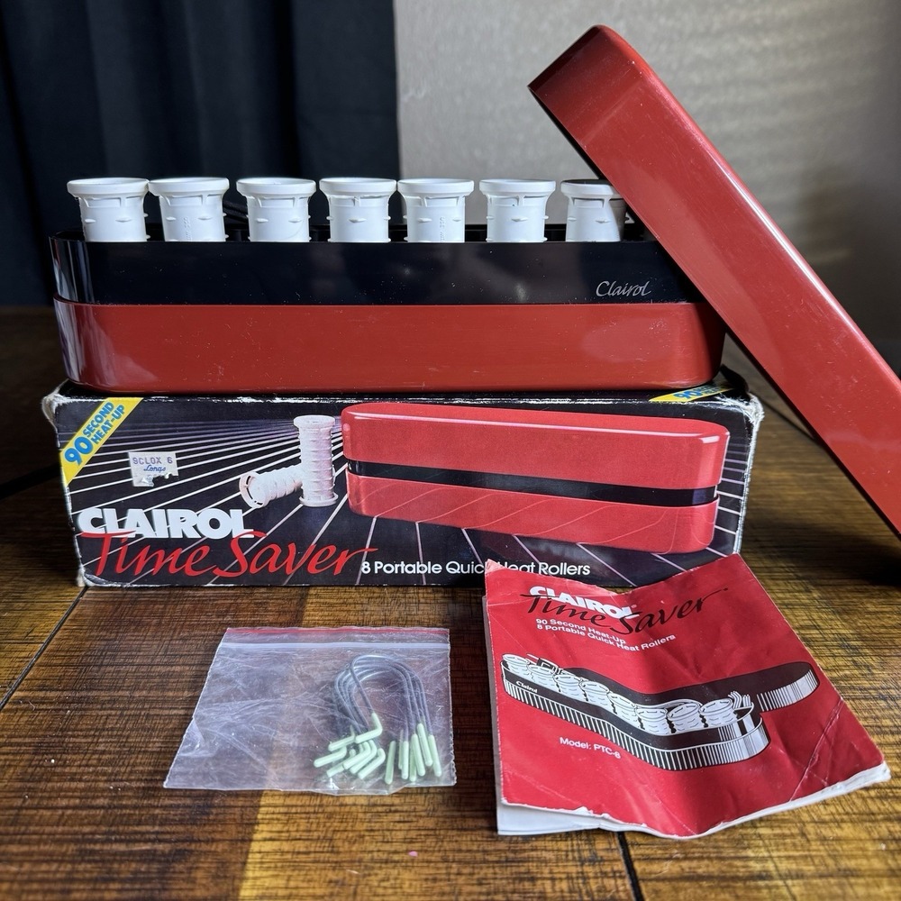 1985 Clairol PTC-8 Time Saver Heated Curlers 90 Sec Hot Rollers Travel Portable